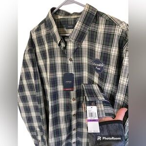 Arrow- NWT size XXL wrinkle-free blazer plaid button down. Blue/green with white